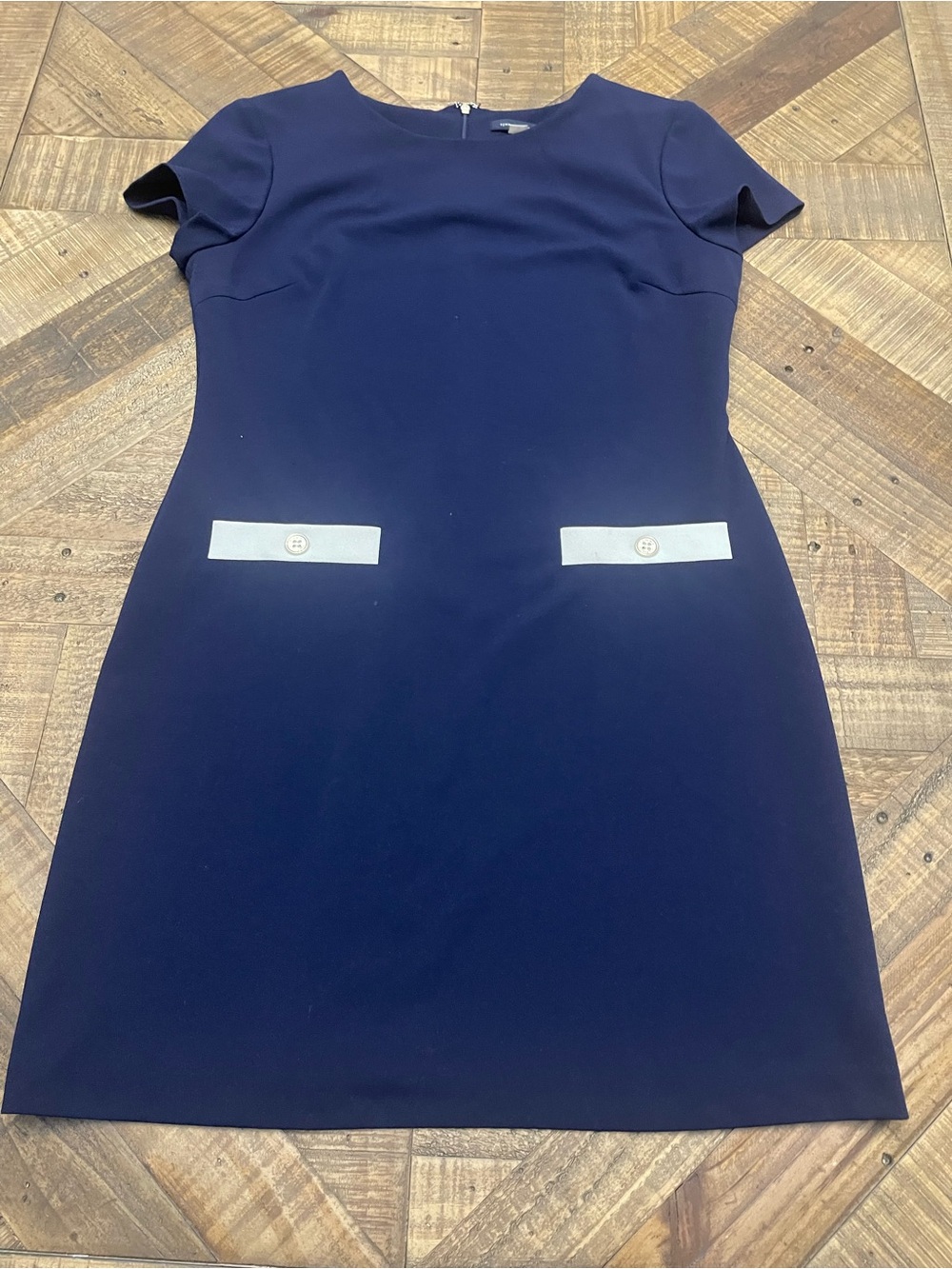 Tommy Hilfiger Navy Blue Scuba Crepe Contrast-Trim Shift Dress